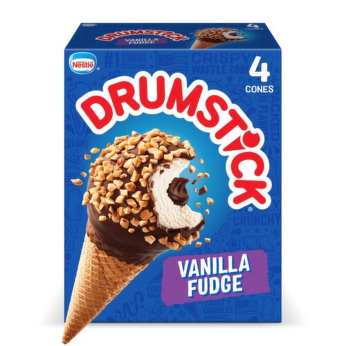 Nestlé Drumstick Vanilla Fudge Frozen Dairy Dessert Cones, 4 count, 18.4 fl oz