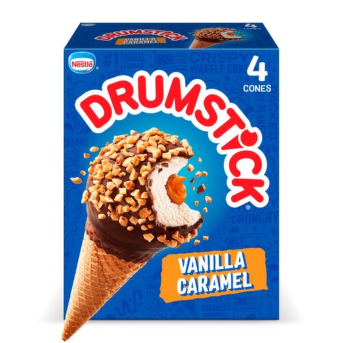 Nestlé Drumstick Vanilla Caramel Frozen Dairy Dessert Cones, 4 count, 18.4 fl oz