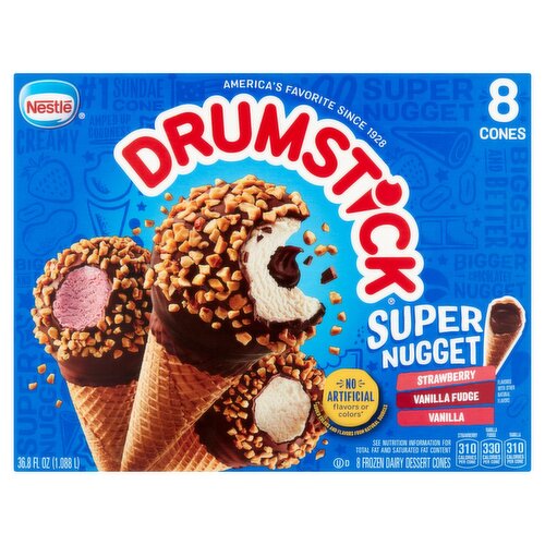 Nestle Drumstick Super Nugget Strawberry Vanilla Fudge Frozen Dairy Dessert, 8 count, 36.8 fl oz