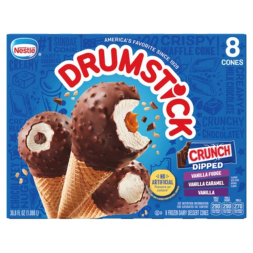 Nestlé Drumstick Crunched Dipped Frozen Dairy Dessert Cones, 8 count, 36.8 fl oz