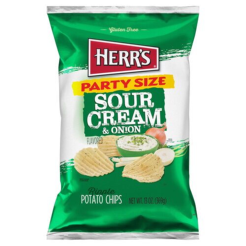 Herr's Sour Cream & Onion Flavored Ripple Potato Chips Party Size, 13 oz