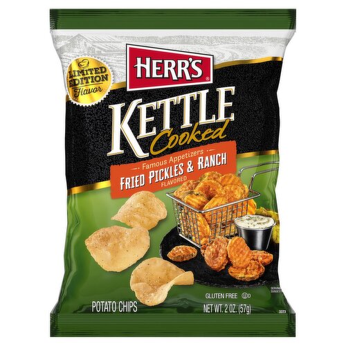 Herr's Kettle Cooked Fried Pickles & Ranch Flavored Potato Chips Limited Edition Flavor, 2 oz