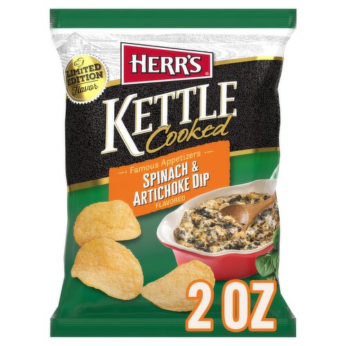 Herr's Kettle Cooked Spinach & Artichoke Dip Flavored Potato Chips Limited Edition, 2 oz