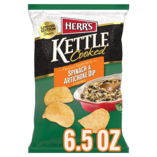 Herr's Kettle Cooked Spinach & Artichoke Dip Flavored Potato Chips Limited Edition, 6 1/2 oz