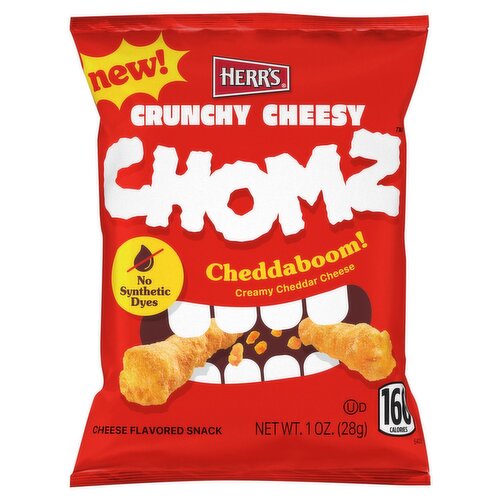 Herr's Chomz Crunchy Cheesy Cheddaboom! Creamy Cheddar Cheese Flavored Snack, 1 oz