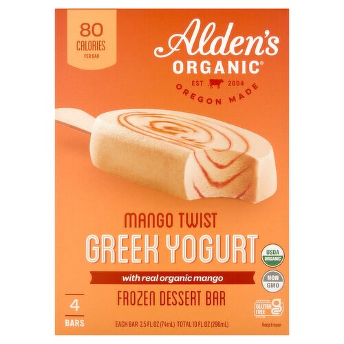 Alden's Organic Mango Twist Greek Yogurt Frozen Dessert Bars, 2.5 fl oz, 4 count