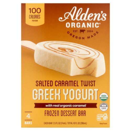 Alden's Organic Salted Caramel Twist Greek Yogurt Frozen Dessert Bar, 2.5 fl oz, 4 count