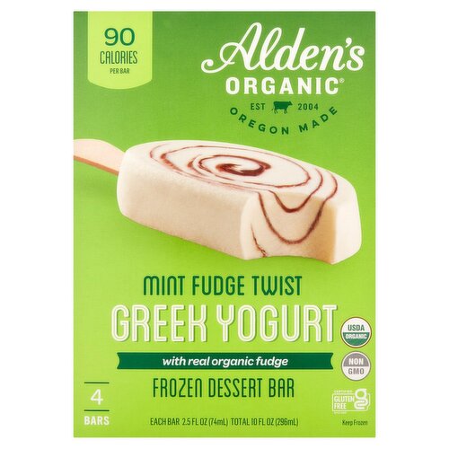 Alden's Organic Mint Fudge Twist Greek Yogurt Frozen Dessert Bars, 2.5 fl oz, 4 count