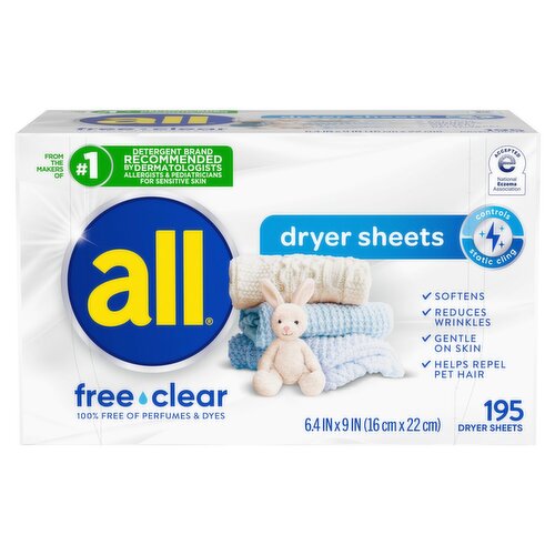 All Free Clear Dryer Sheets, 195 count