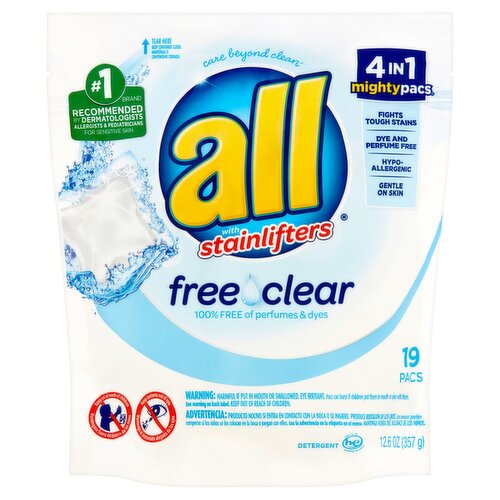 All Free Clear Detergent with Stainlifters, 19 count, 12.6 oz