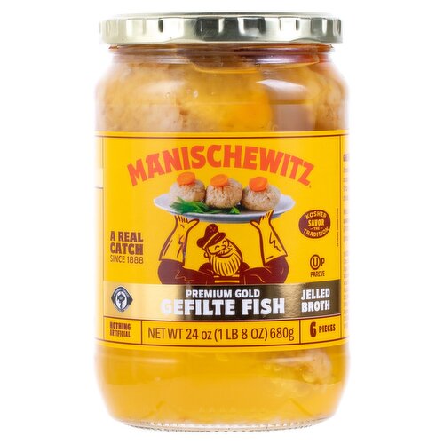 Manischewitz Jelled Broth Premium Gold Gefilte Fish, 6 count, 24 oz