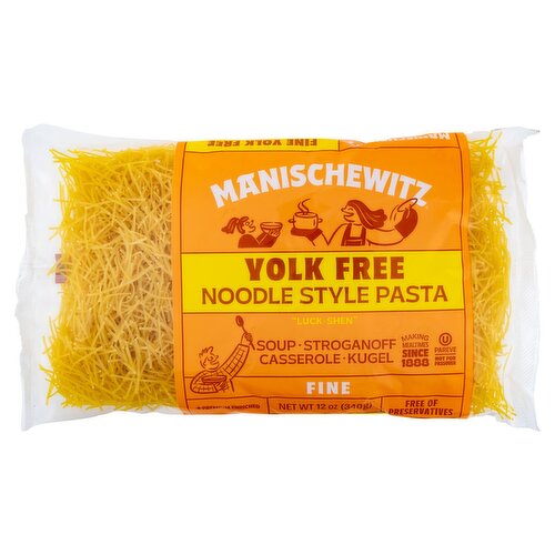 Manischewitz Fine Yolk Free Noodle Style Pasta, 12 oz