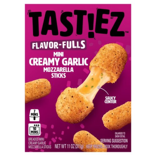 TASTIEZ Flavor-fulls Breaded Mini Creamy Garlic Mozzarella Sticks, 11 OZ (Frozen Appetizers)