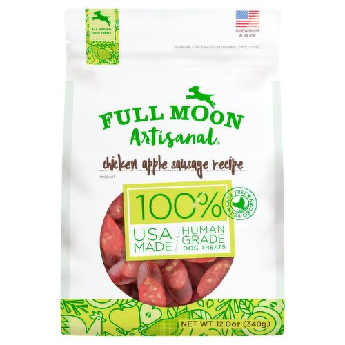 Full Moon Artisanal Chicken Apple Sausage Recipe All Natural Dog Treats, 12.0 oz