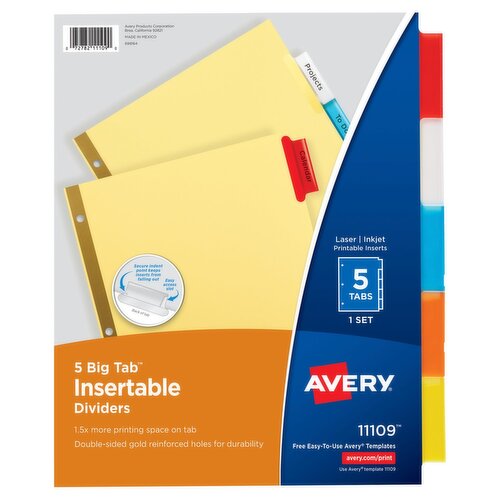 Avery 11109 Big Tab Insertable Dividers, 5 count