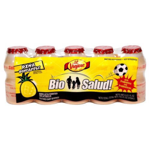 El Viajero Bio Salud! Pineapple Cultured Dairy Beverage, 2.1 fl oz, 5 count