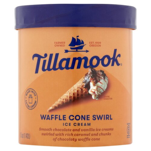 Tillamook Waffle Cone Swirl Ice Cream, 1.5 qt