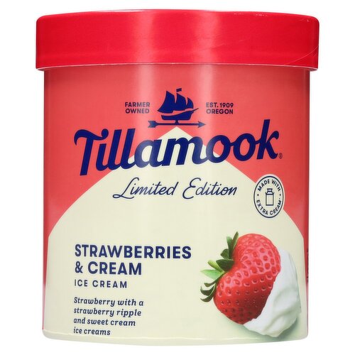 Tillamook Strawberries & Cream Ice Cream Limited Edition, 1.5 qt