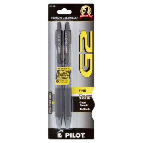 Pilot G2 Fine 0.7 mm Black Ink Premium Gel Roller Pens, 2 count