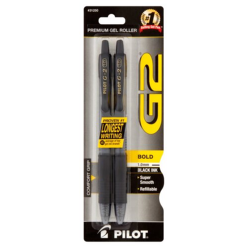 Pilot G2 Bold 1.0mm Black Ink Premium Gel Roller Pens, 2 count