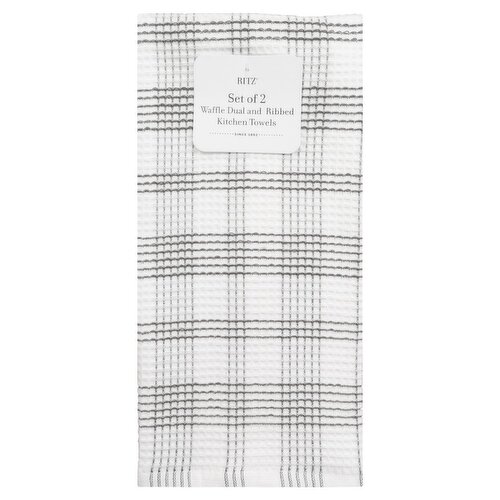 Ritz Graphite Waffle Dual and Ribbed Kitchen Towels, 2 count