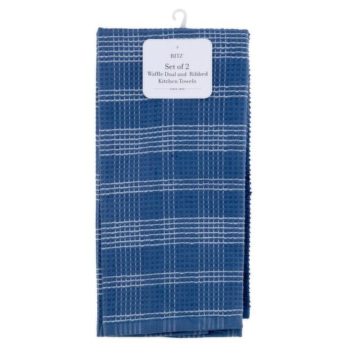 Ritz Waffle Dual and Ribbed Federal Blue Kitchen Towels, 2 count