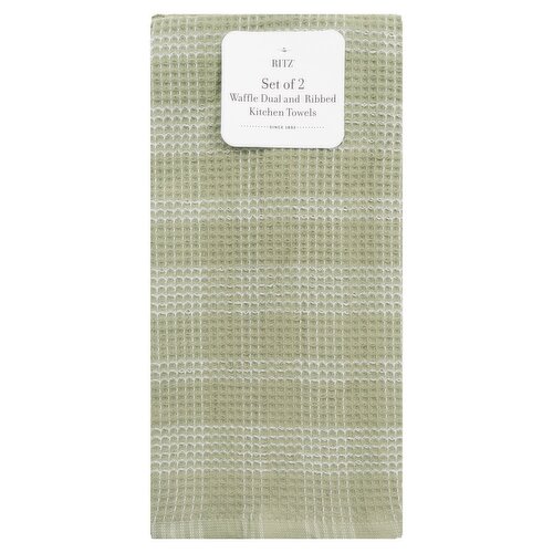 Ritz Waffle Dual and Ribbed Kitchen Towels,  Eucalyptus, 2 Count