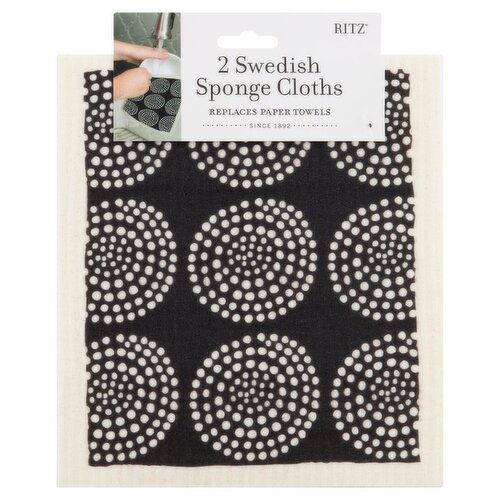 Ritz Circle Dot Black Swedish Sponge Cloths, 2 count