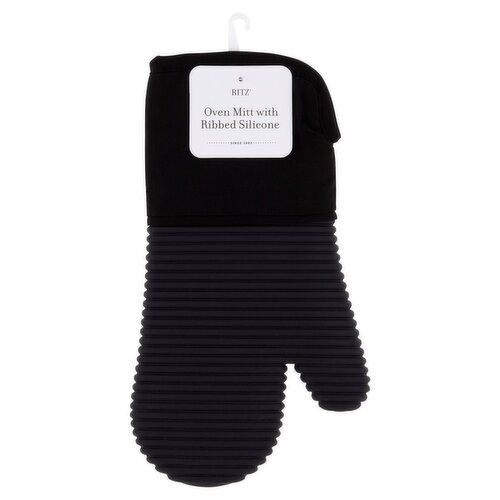 Ritz Black Oven Mitt with Ribbed Silicone