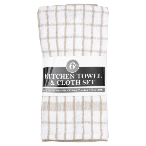 Kitchen Towel & Cloth Set, Putty, 6 Piece Set