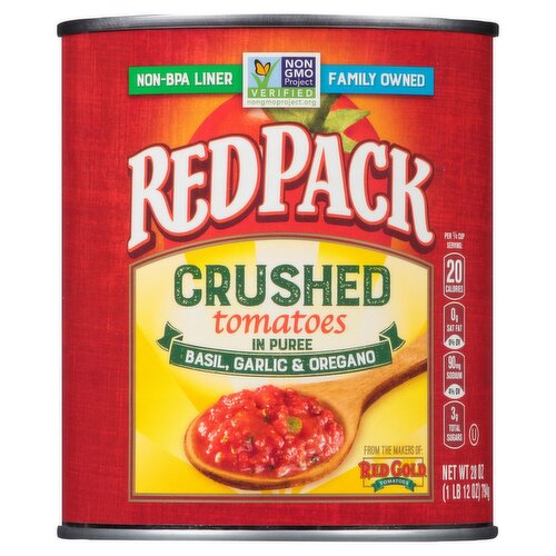 Red Gold RedPack Basil, Garlic & Oregano Crushed Tomatoes in Puree, 28 oz