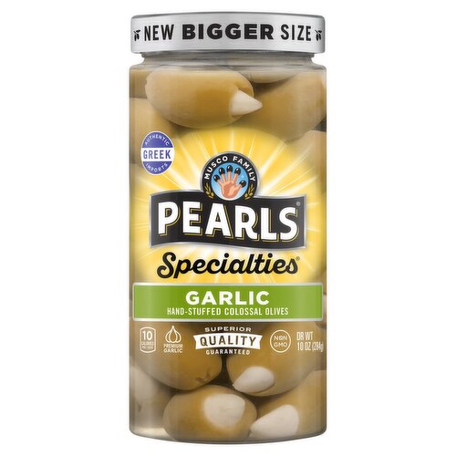 Musco Family Olive Co. Pearls Specialties Garlic Hand-Stuffed Colossal Olives, 10 oz