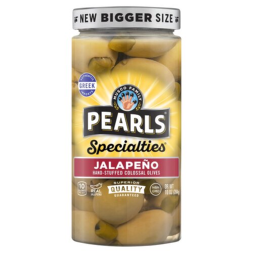 Musco Family Olive Co. Pearls Specialties Jalapeño Hand-Stuffed Colossal Olives, 10 oz