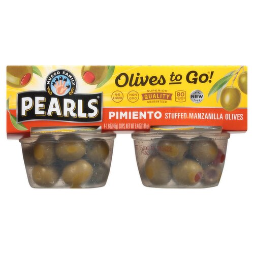 Musco Family Olive Co. Pearls Olives to Go! Pimiento Stuffed Manzanilla Olive, 1.6 oz, 4 count