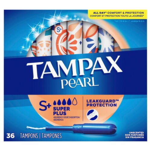 Tampax Pearl Tampons, with LeakGuard Braid, Super Plus Absorbency, Unscented, 36 Count