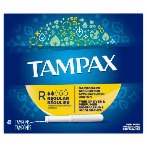 TAMPAX Regular Absorbency Unscented Tampons, 40 count