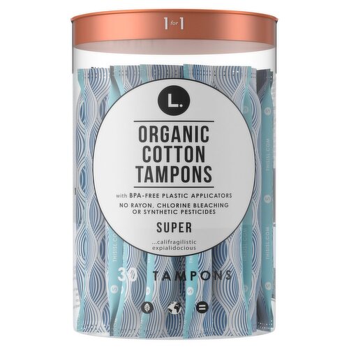 L. Tampons, Made with Organic Cotton, Super Absorbency, 30 CT