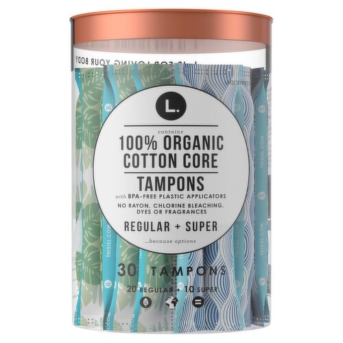 L. Regular + Super Organic Cotton Tampons, 30 count