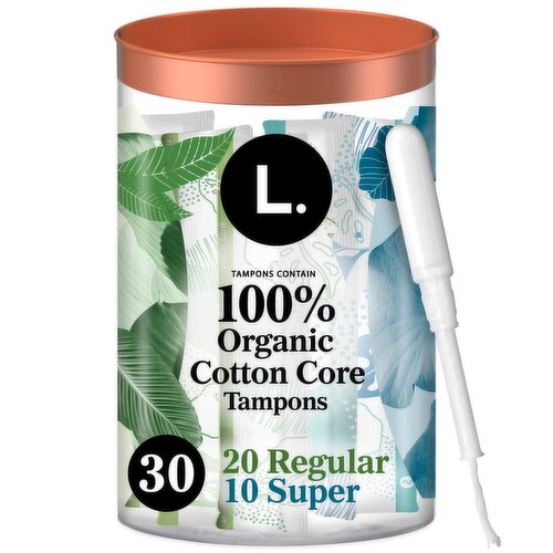 L. Regular + Super Organic Cotton Tampons, 30 count