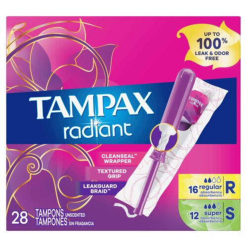 TAMPAX Radiant Unscented Tampons, 28 count