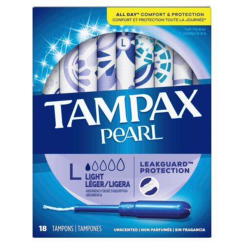 TAMPAX Pearl Light Absorbency Unscented Tampons, 18 count