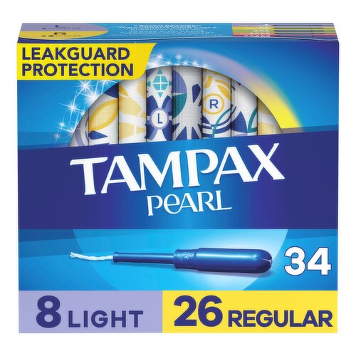 Tampax Pearl Light and Regular Absorbency Unscented Tampons, Duopack, 34 count