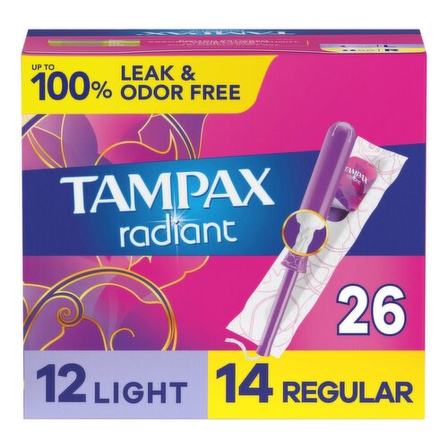 Tampax Radiant Light and Regular Absorbency Tampons, 26 count