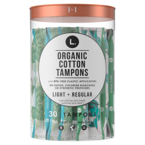 L. Tampons Light/Regular Absorbency, Made with Organic Cotton, 30 CT
