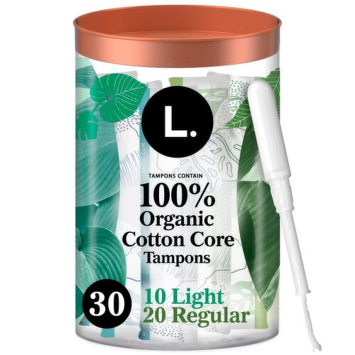 L. Light + Regular Unscented 100% Organic Cotton Core Tampons, 30 count