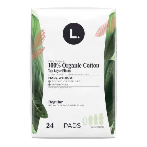 L. Ultra Thin Pads, Organic Cotton Top Layer, Regular, 24 Count