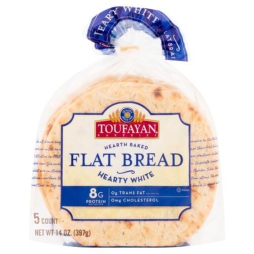 Toufayan Bakeries Hearth Baked Hearty White Flat Bread, 5 count, 14 oz