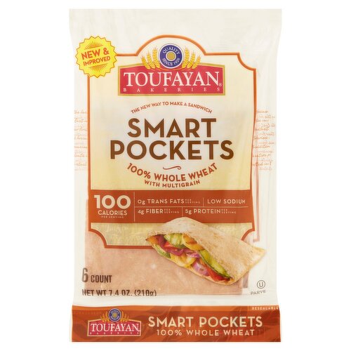 Toufayan Bakeries 100% Whole Wheat with Multigrain Smart Pockets, 6 count, 7.4 oz