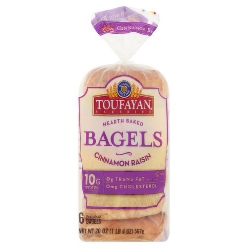 Toufayan Bakeries Hearth Baked Cinnamon Raisin Bagels, 6 count, 20 oz