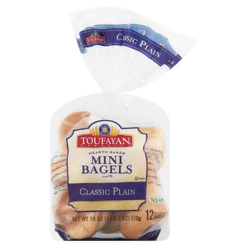 Toufayan Bakeries Hearth Baked Classic Plain Mini Bagels, 12 count, 18 oz